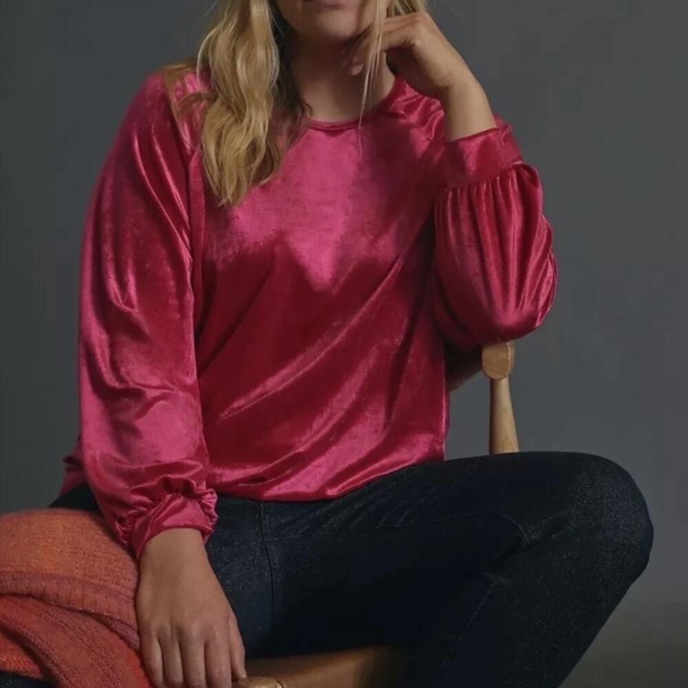 Anthropologie Pink Candace Velvet Long Sleeve Stretch Top Sz XS